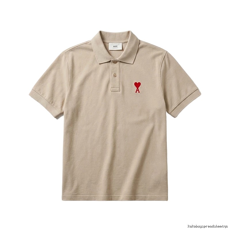 AMI Love Minimalist Style Beige Polo Shirt