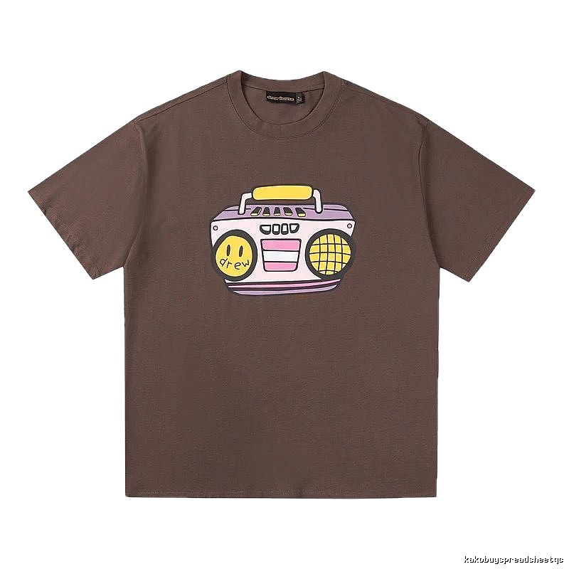 DREW Radio Print Street Style Brown T-Shirt