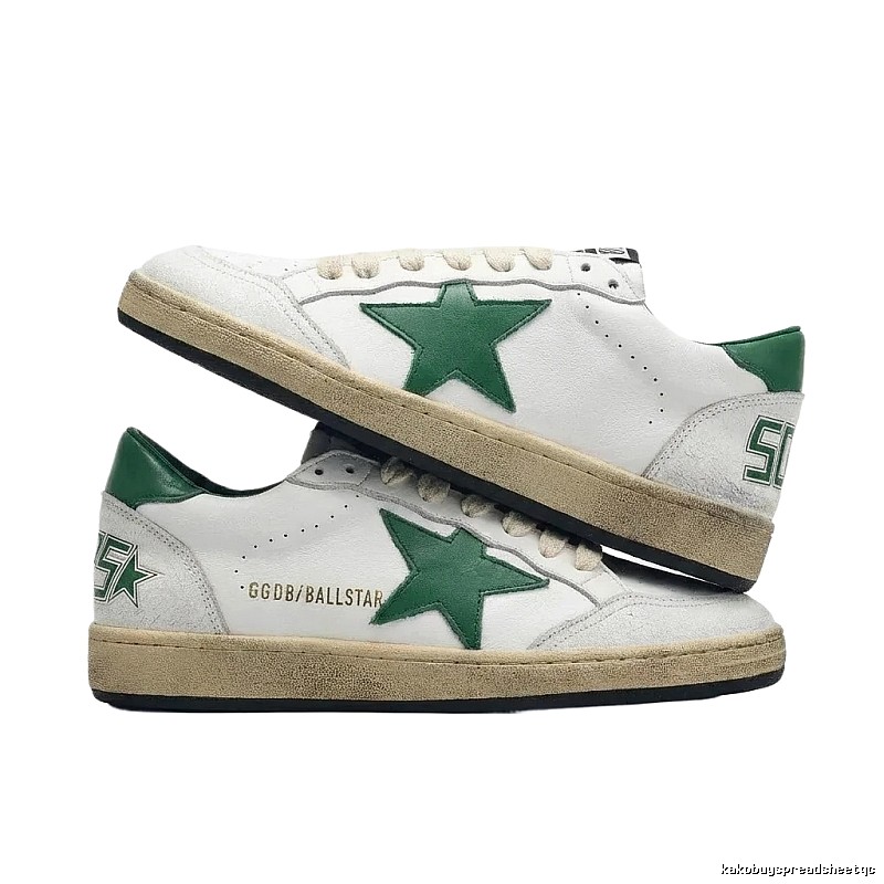 Golden Goose Dirty Star Green and White Retro Style