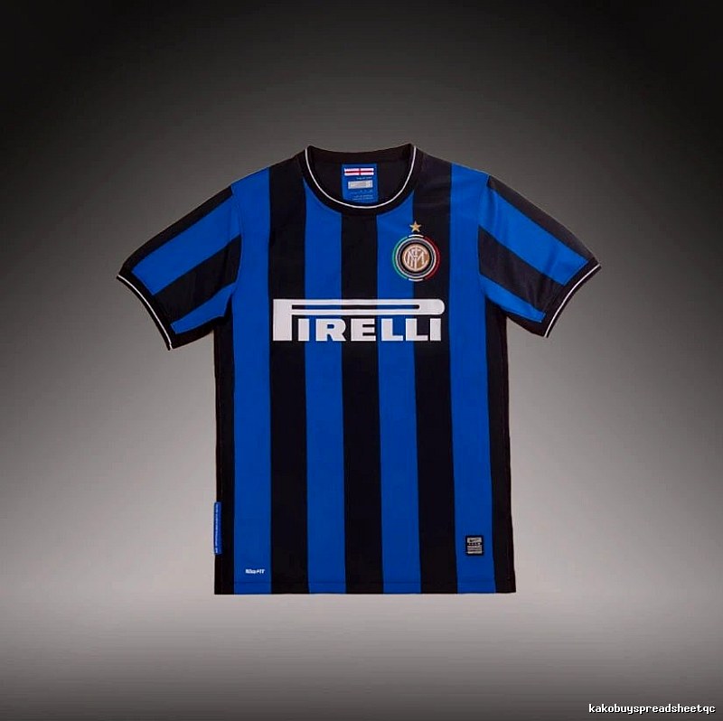 Inter Milan Monogram Brehme #3 soccer jersey Blue Black Striped for Layered Styling