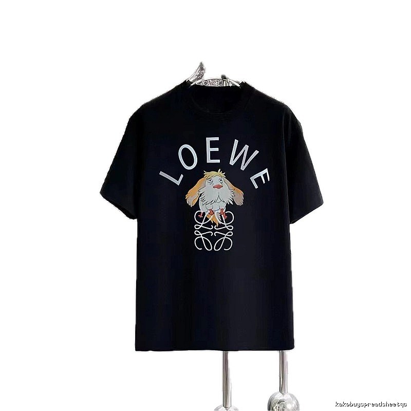 LOEWE Cartoon Print Casual Style Black T-Shirt