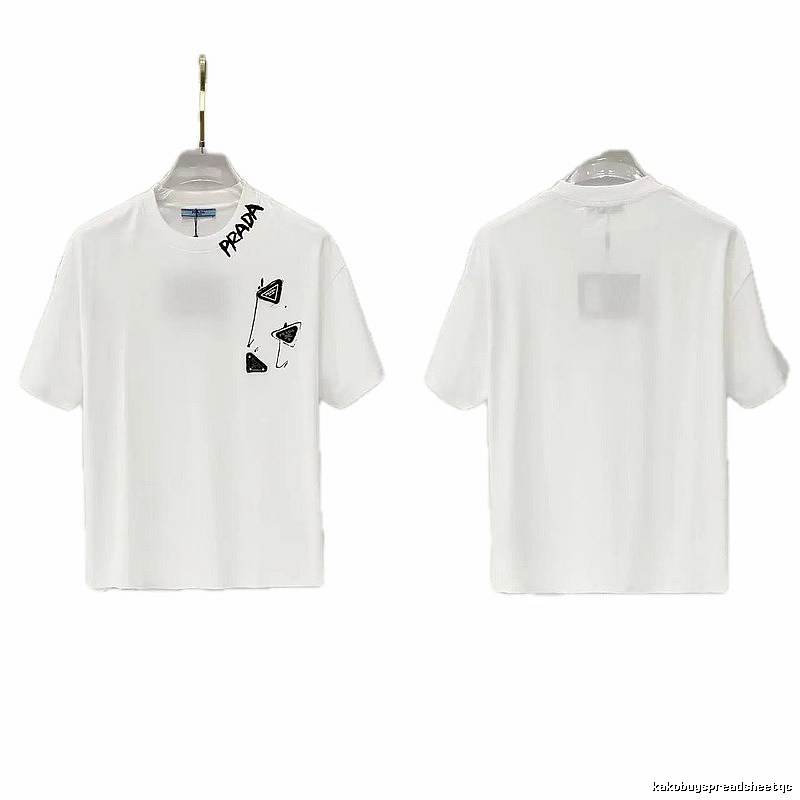 Prada Triangle Logo Casual Style White T-Shirt