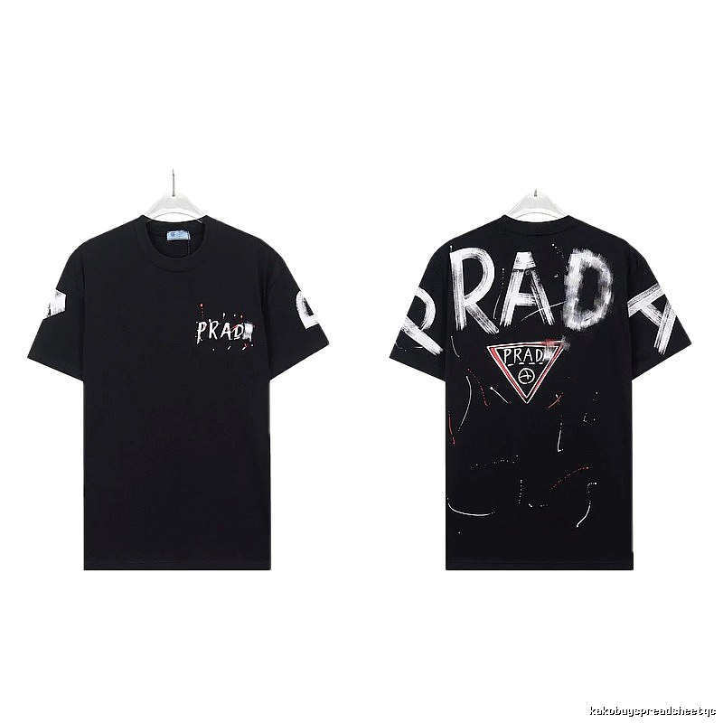 Prada Triangle Logo Graffiti Style Black Short-sleeve T-shirt