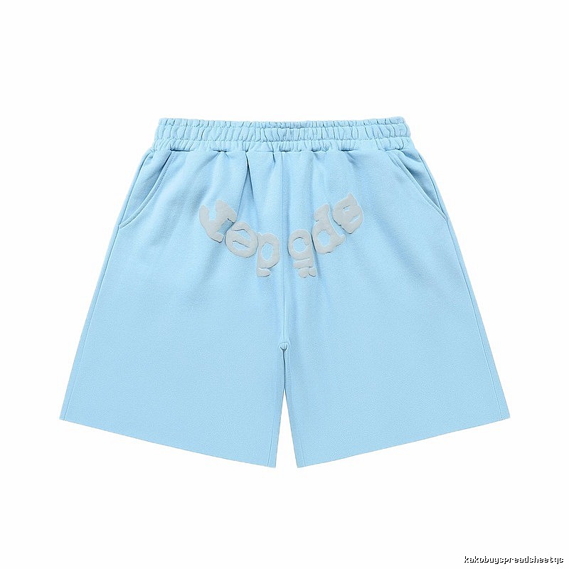 Sp5der letter-style light blue shorts
