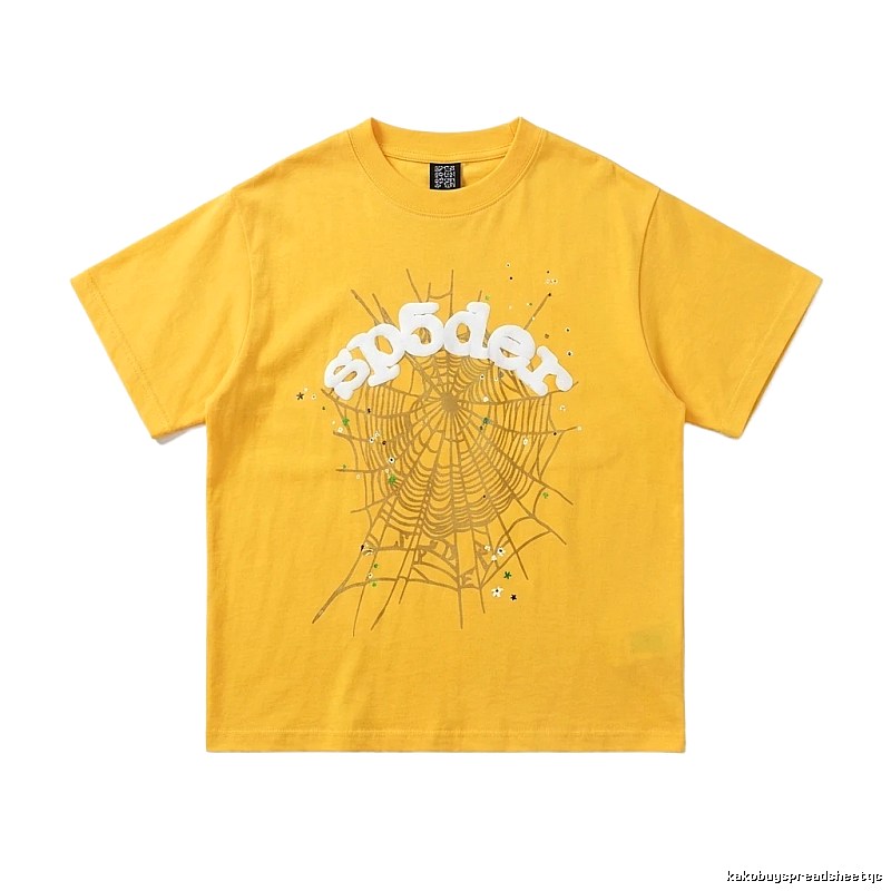 Sp5der Spider Web Trendy Cool Yellow T-shirt