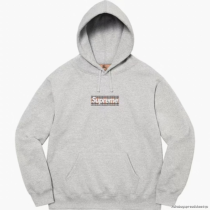 Supreme Logo Detail Logo hoodie Gray Red Oversized with Functional Detail