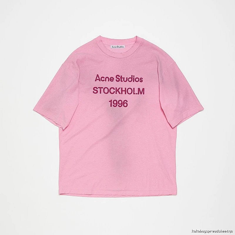 Acne Studios 2090-80 Pink Red Lettering Style Ac908026 Stockholm Logo T-Shirt City Outfit