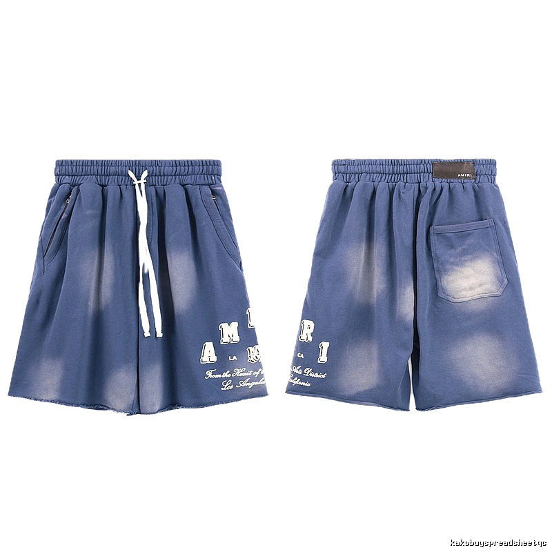 AMIRI Letter Print Street Style Washed Blue Shorts