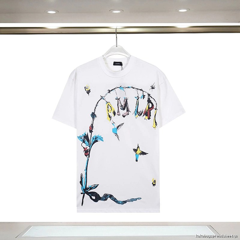 Amiri Streetwear Graphic T-shirt White Blue Amiri with Logo Accent