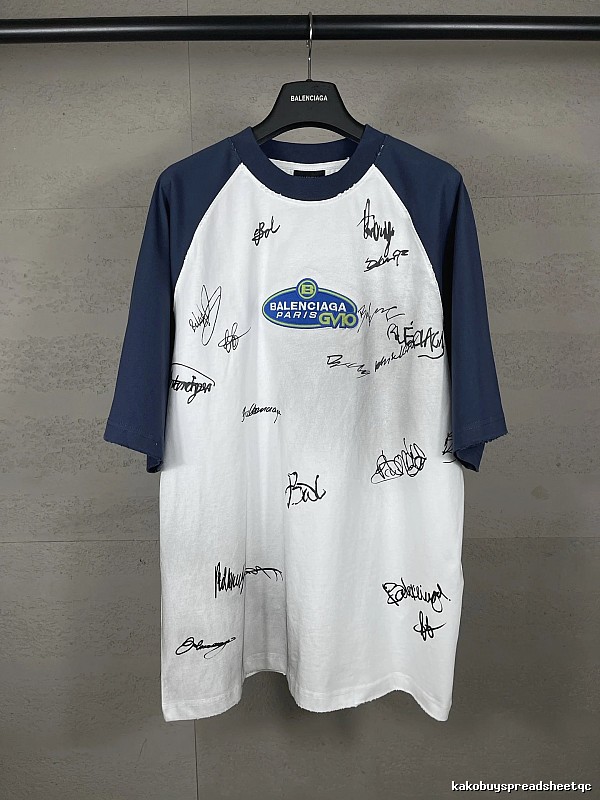 Balenciaga Blue and White Signature Style T-shirt