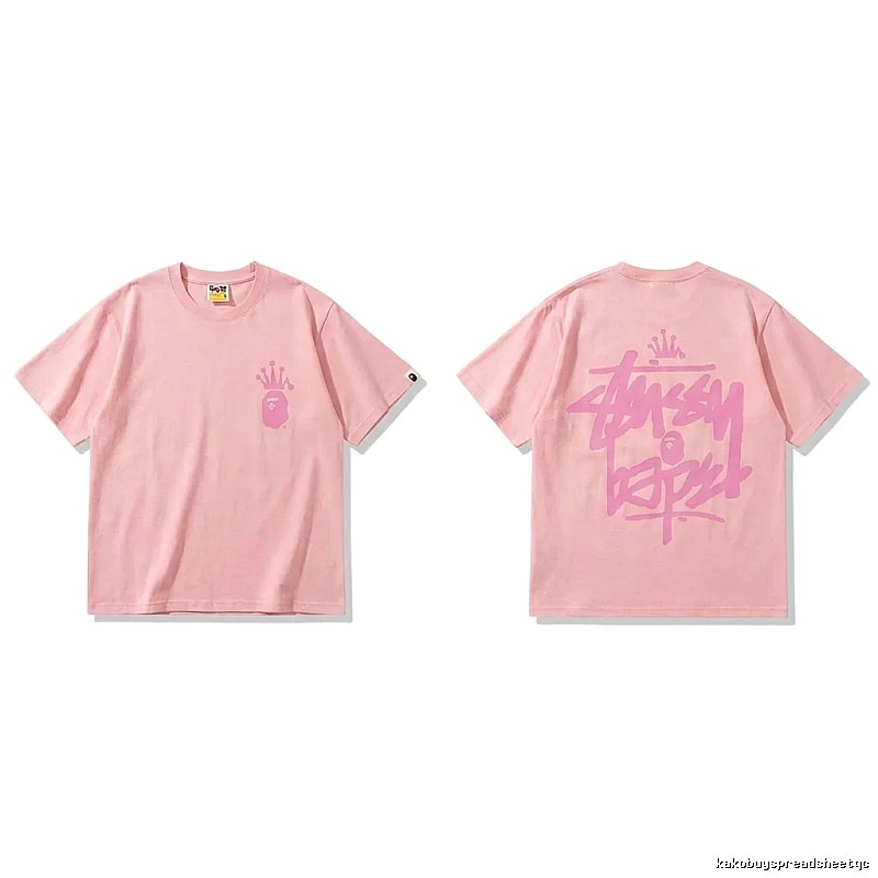 Bape Crown Print Pink Short-sleeve Shirt