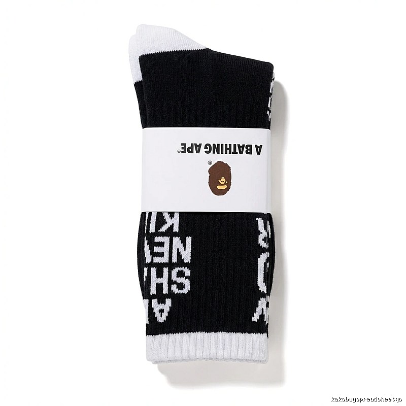 Bape letter-style black and white socks