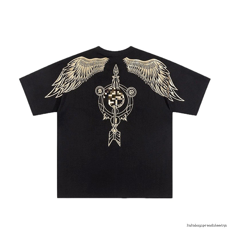 BOY Gold-foil Stamped Wings Street Style Black Short-sleeve T-shirt