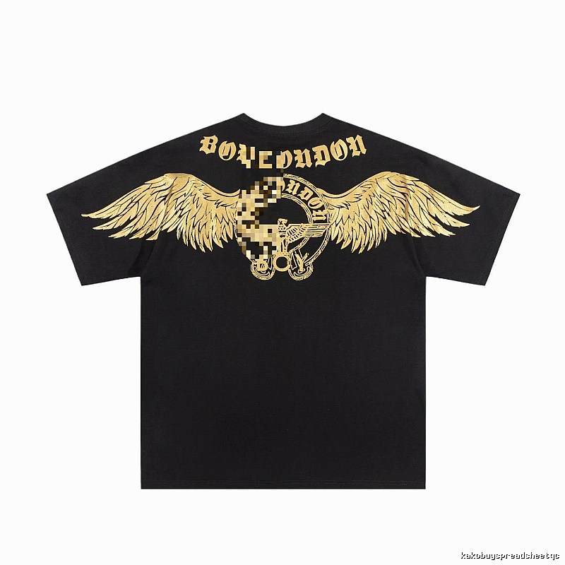 BOY Street Style Black Short-sleeve T-shirt with Gold Foil Stamped Wings