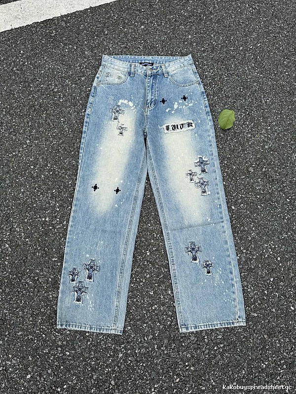 Chrome Hearts Cross Detail Jeans with dark cross motifs in Light Blue