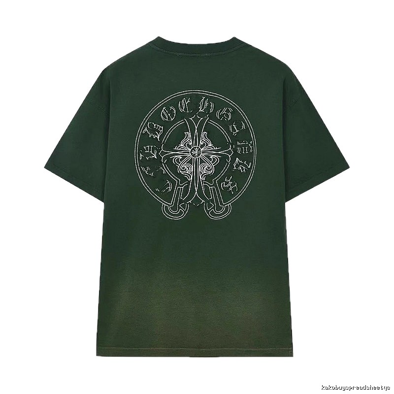 Chrome Hearts Cross-Embroidered Vintage Dark Green Short-Sleeve T-Shirt