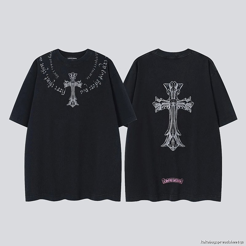 Chrome Hearts Cross Gothic Style Black Short Sleeve T-shirt