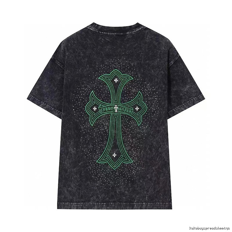 Chrome Hearts Cross Vintage Style Black and Green Short Sleeve T-Shirt