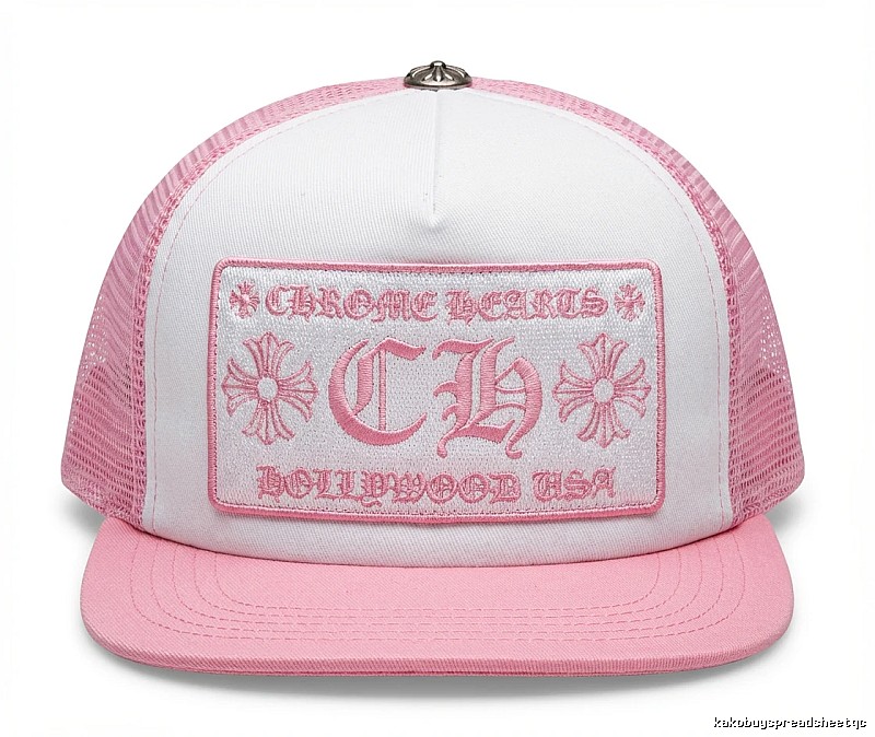Chrome Hearts Retro Style Pink and White Hat