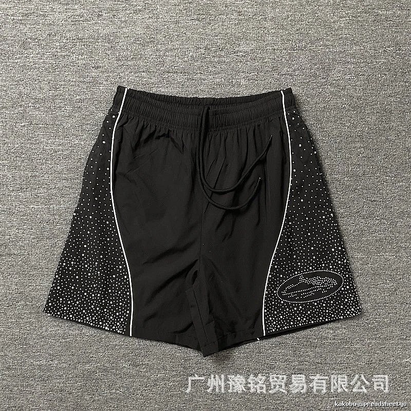 Corteiz Hot-fix Rhinestone Street Style Black Shorts