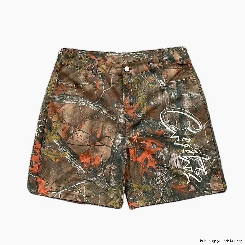 Corteiz Printed Street-style Brown Camouflage Shorts