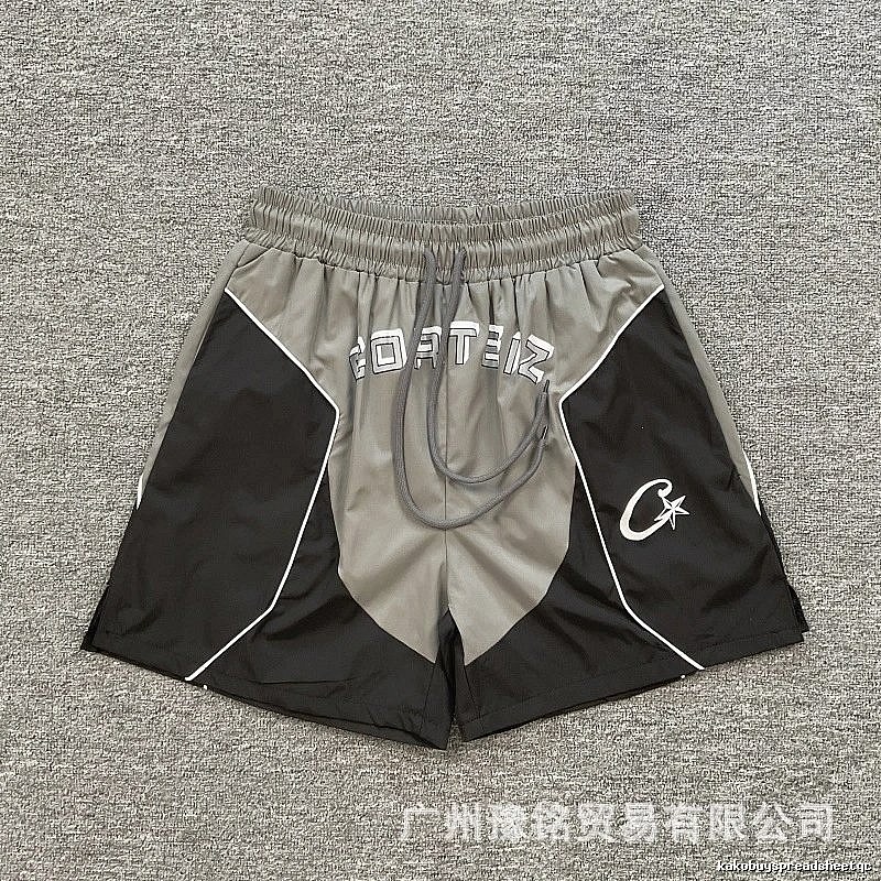 Corteiz Street Style Black and Grey Colorblock Athletic Shorts