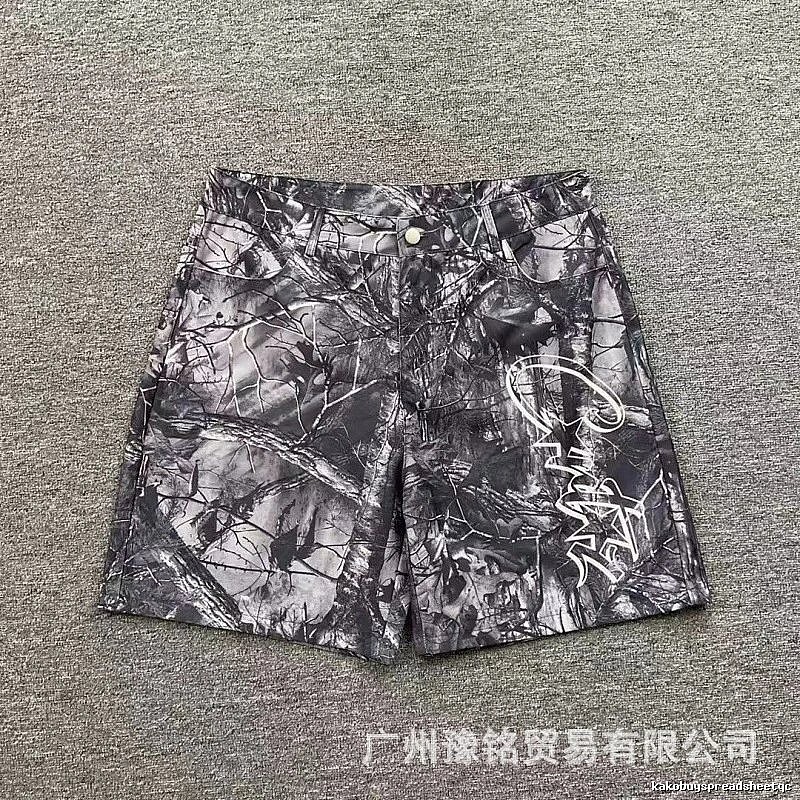 Corteiz Street Style Black and Grey Tree Grain Camouflage Shorts