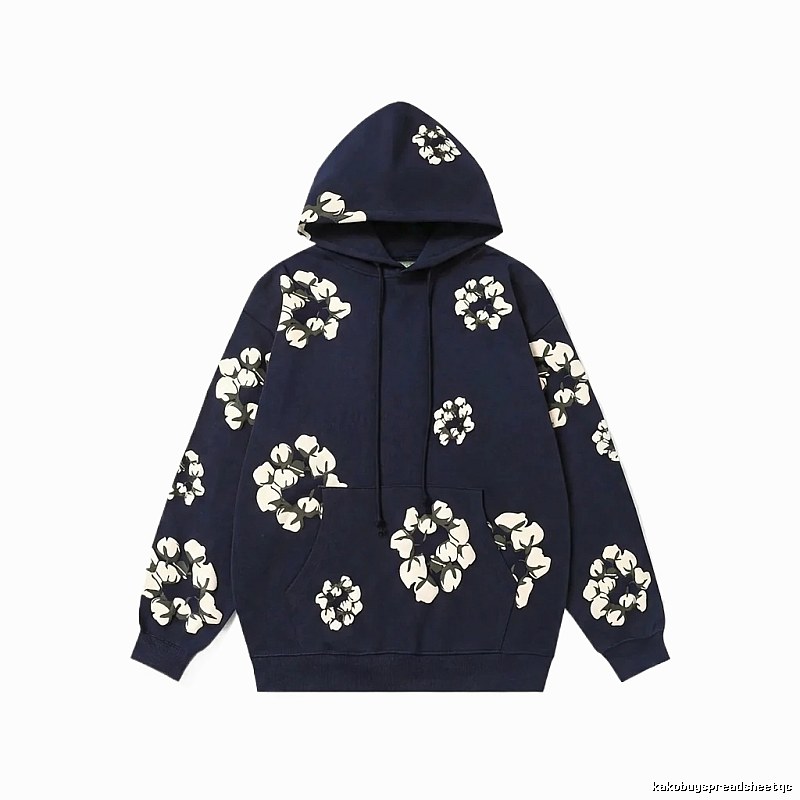 DENIM TEARS Floral Style Navy Blue Hoodie
