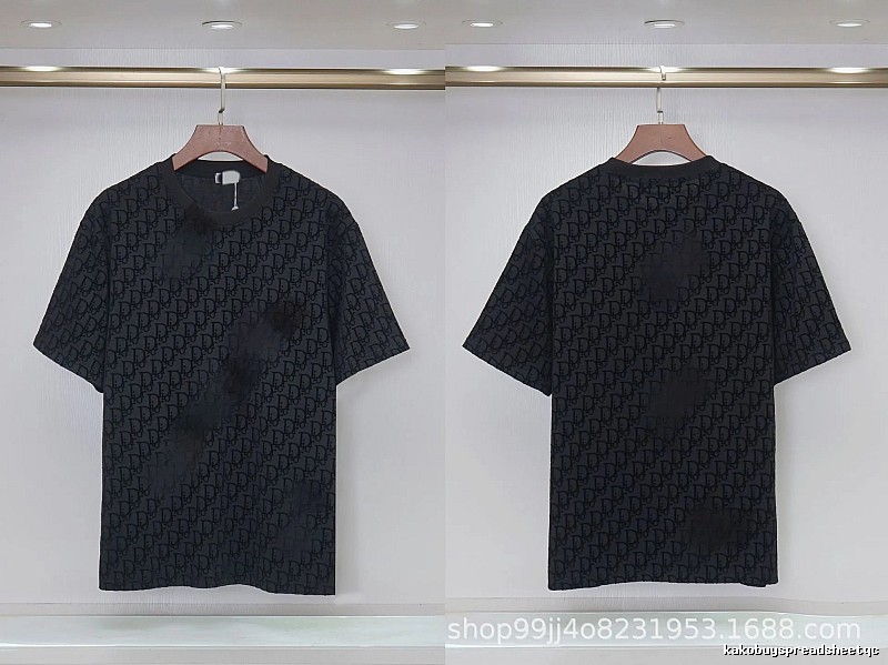 Dior All-over Monogram Print Light Luxury Style Black T-Shirt