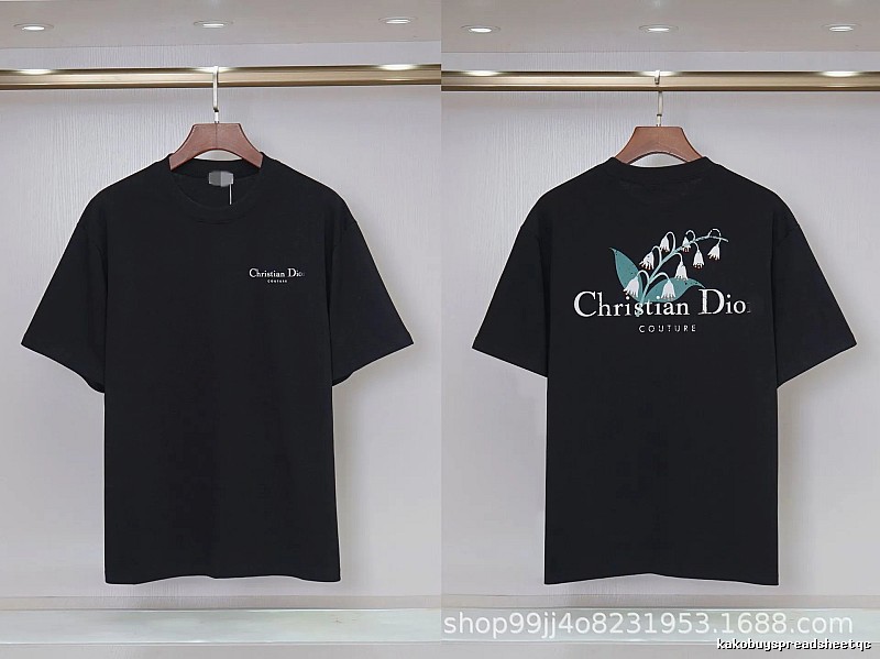 Dior Casual Black T-Shirt with Lily of the Valley Print