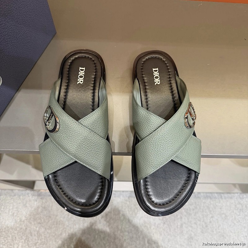 Dior Cross-strap Light Luxury Grey-green Slide Sandals