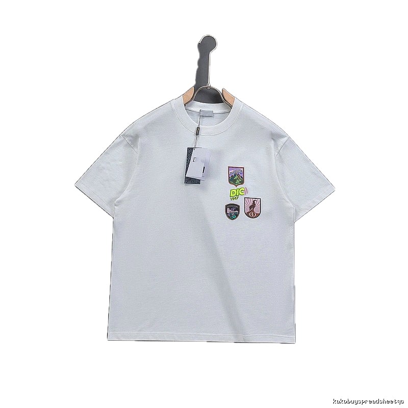 Dior Embroidered Badge Casual Style White Short-sleeve T-shirt