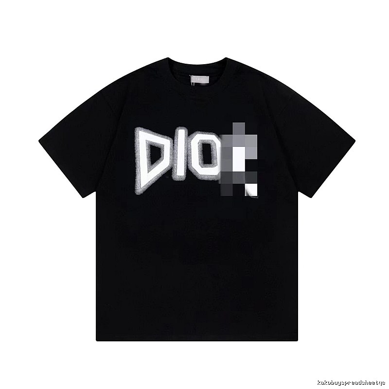 Dior Flocked Letter Street Style Black T-Shirt