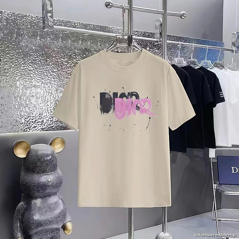 Dior Graffiti Street Style Apricot Short-sleeve T-Shirt