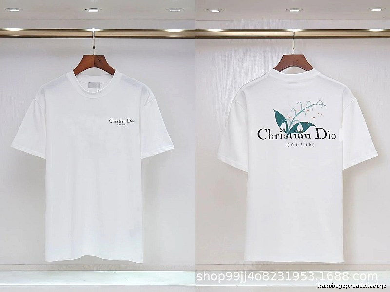 Dior Lily of the Valley Collection Casual Style White T-Shirt