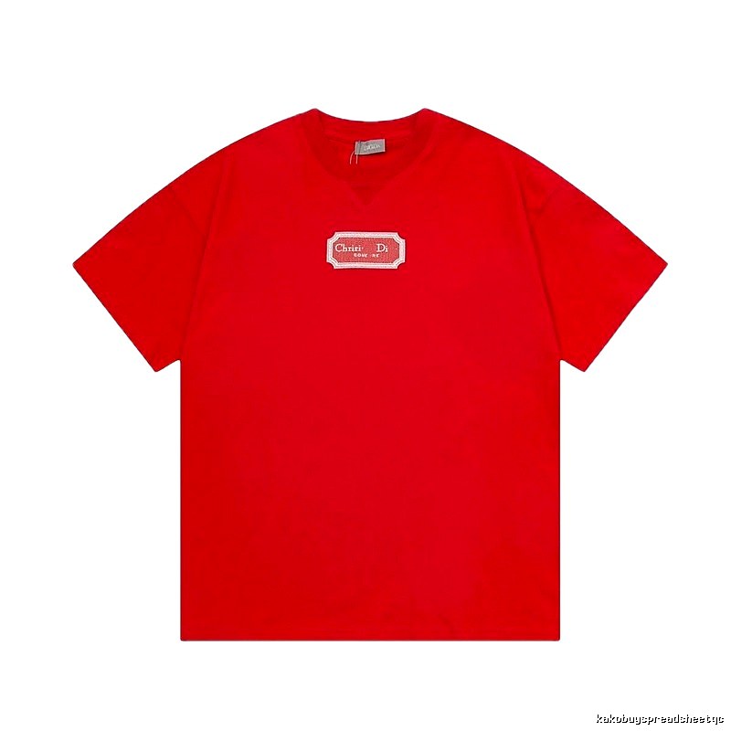 Dior Logo Embroidered Minimalist Style Red Short-sleeve T-shirt