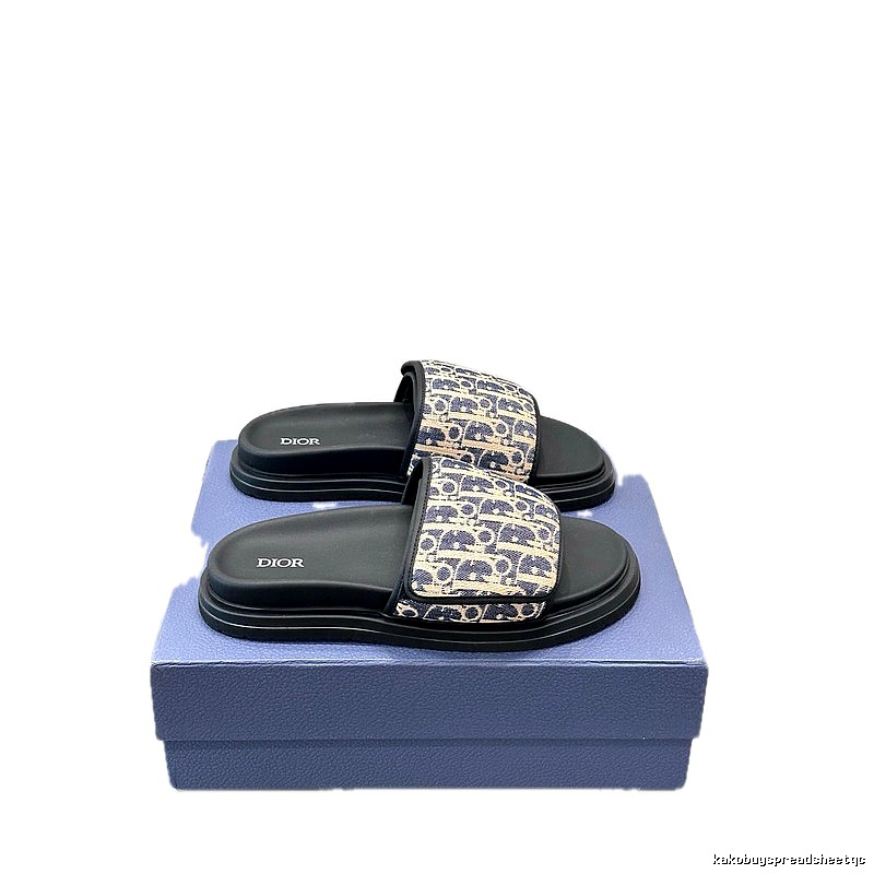 Dior Oblique Collection Light Luxury Style Blue-Black Colorblock Slide Sandals