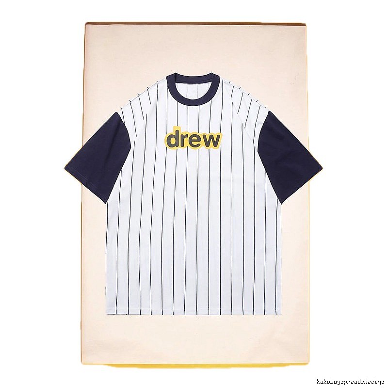 DREW Letter Print Street Style White and Navy Blue Short Sleeve T-Shirt