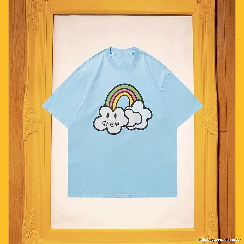 DREW Rainbow Cloud Casual Style Light Blue Short Sleeve T-Shirt