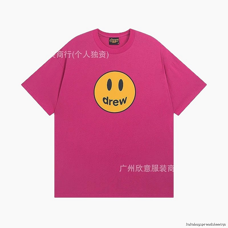 DREW Smiley Face Print Street Style Rose Red T-Shirt