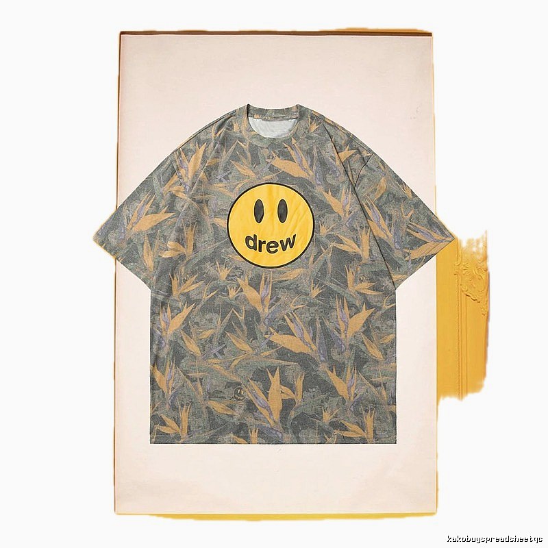 DREW Smiley Street Style Green and Yellow All-over Print Short Sleeve T-Shirt