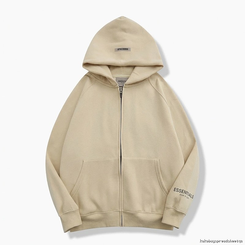 ESSENTIALS minimalist style beige hooded sweatshirt with drawstring