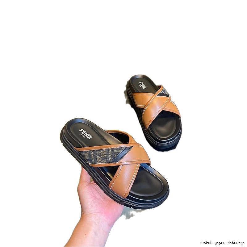 Fendi FF Monogram Casual Style Brown Slides