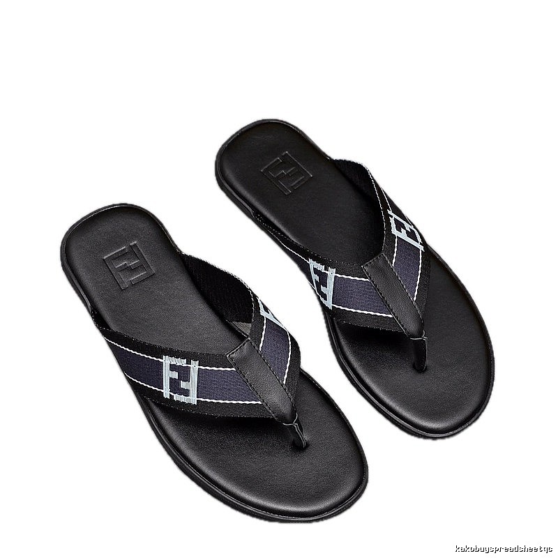Fendi FF Monogram Light Luxury Style Black and Blue Flip-Flops