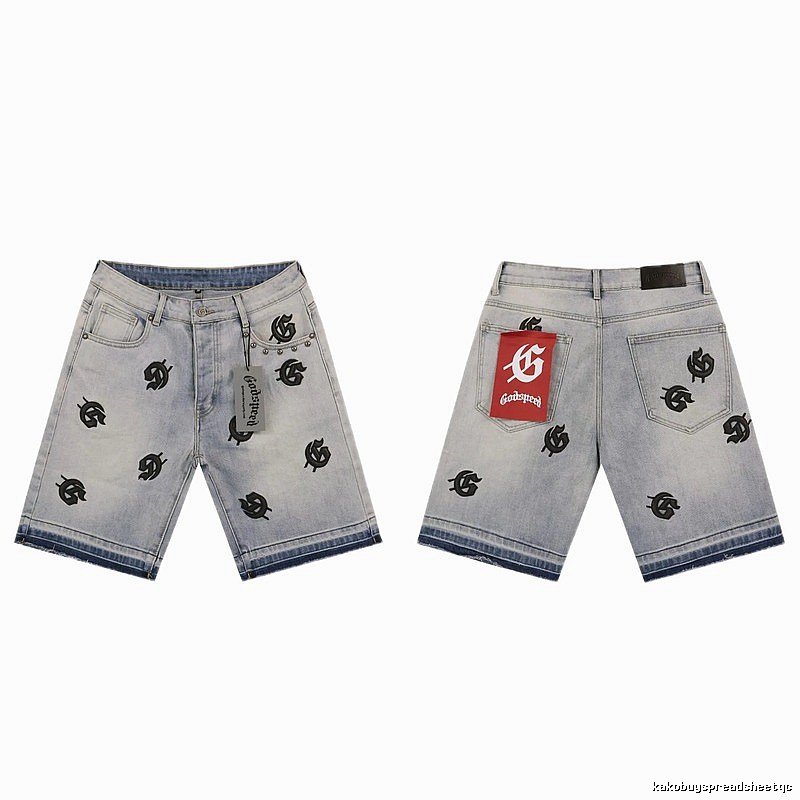 Godspeed Embroidered Street Style Light Blue Denim Shorts