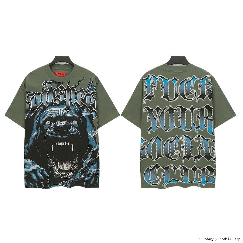 Godspeed Vicious Dog Print Gothic Style Army Green T-shirt