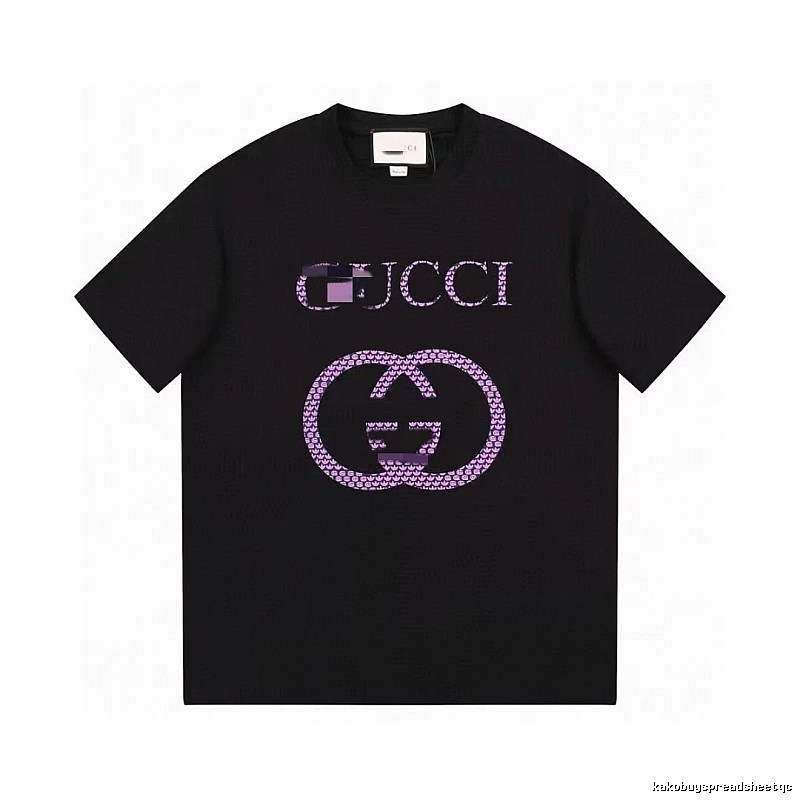 Gucci Double G Trendy Style Black and Purple Short Sleeve T-Shirt