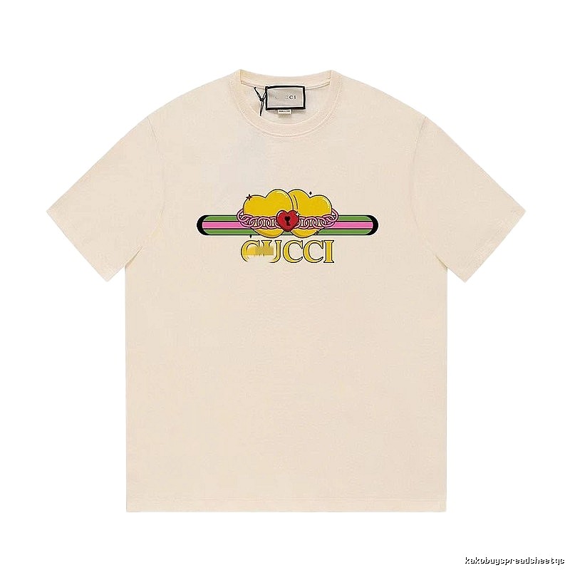 Gucci Double Heart Print Casual Style Off-White T-Shirt