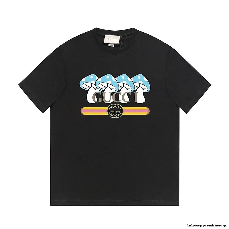 Gucci Mushroom Print Cool and Trendy Style Black Short-sleeve T-shirt