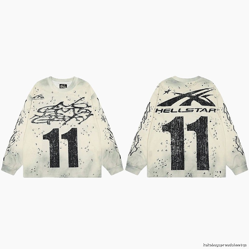 Hellstar No.11 Distressed Street Style Off-white Long Sleeve T-shirt